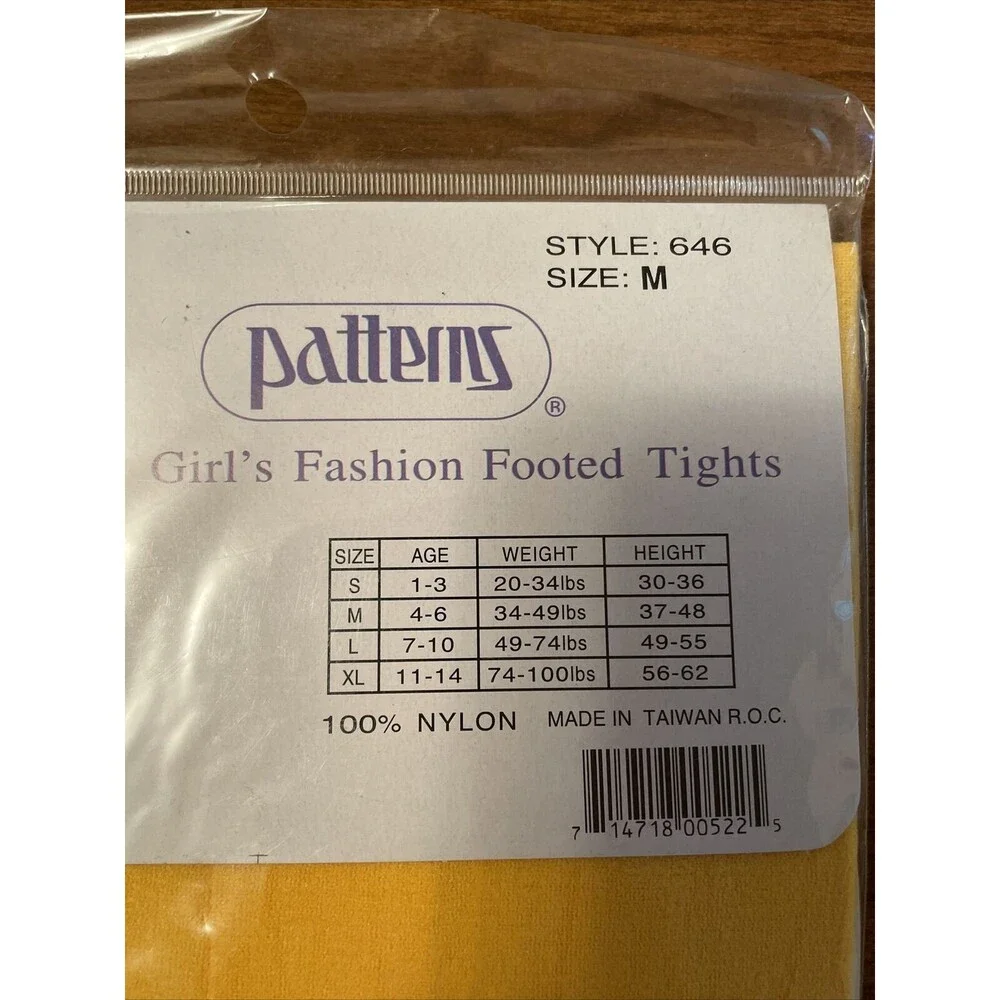 Girl's Patterns Sz M Industrial Yellow Fashion Footed Tights Dance Exercise Play